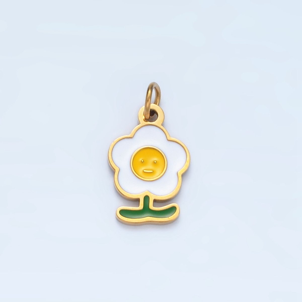 Stainless Steel Pink, White Smiley Face Daisy Flower Charm | P676