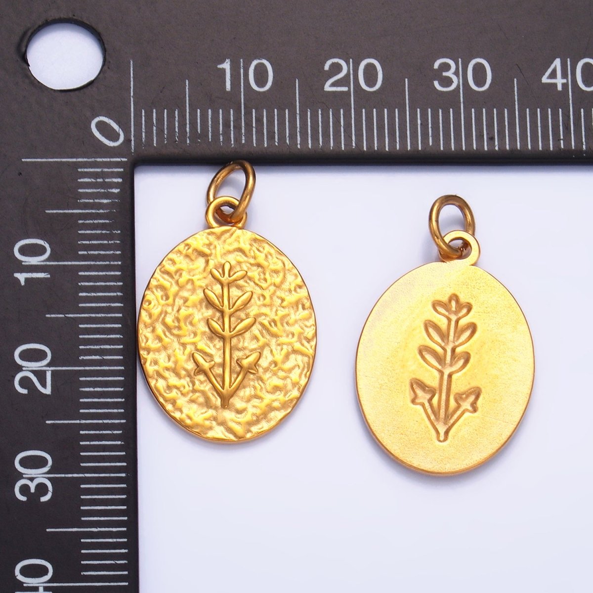 Stainless Steel Plant Tree Stamped Hammered Oval Charm | P627 - DLUXCA