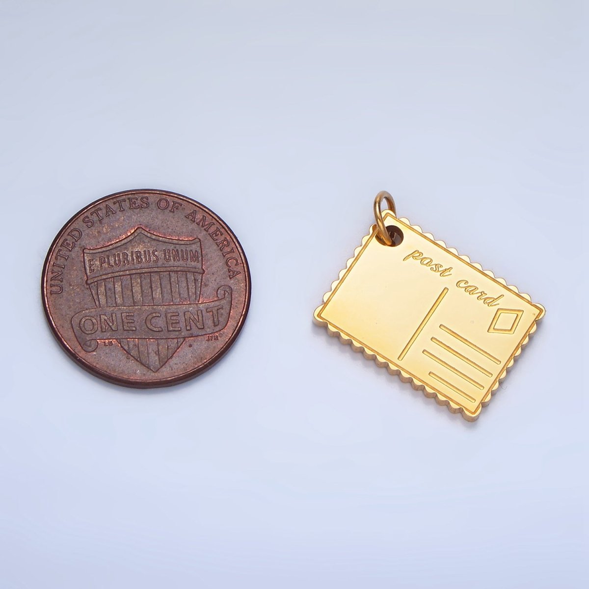 Stainless Steel Post Card Engraved Charm in Gold & Silver | P1259