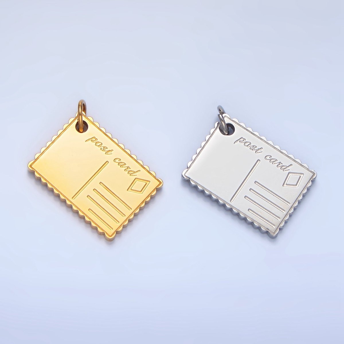 Stainless Steel Post Card Engraved Charm in Gold & Silver | P1259