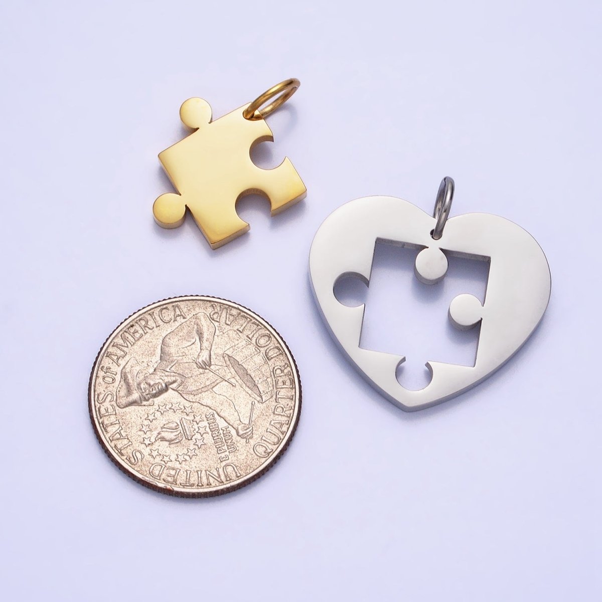 Stainless Steel Puzzle Heart Charm Set in Mixed Metal & Silver | P-927 P-928