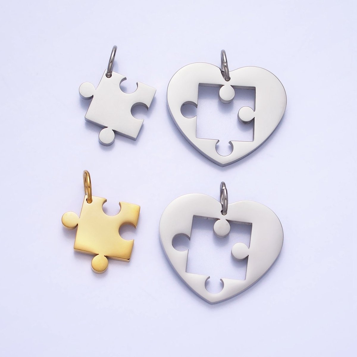 Stainless Steel Puzzle Heart Charm Set in Mixed Metal & Silver | P-927 P-928