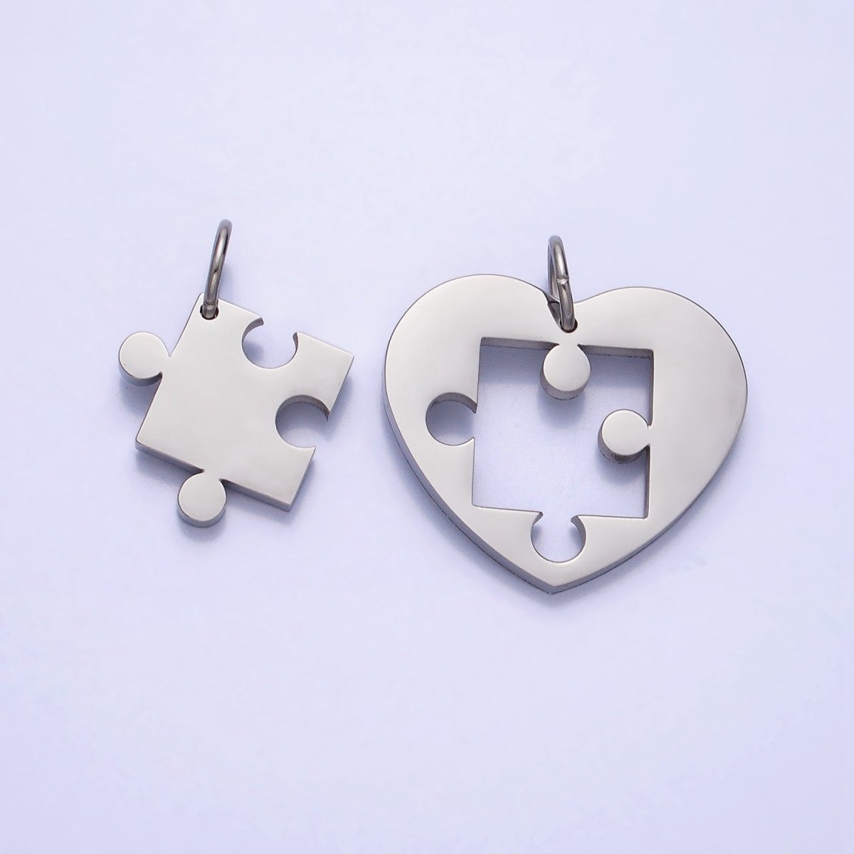 Stainless Steel Puzzle Heart Charm Set in Mixed Metal & Silver | P-927 P-928