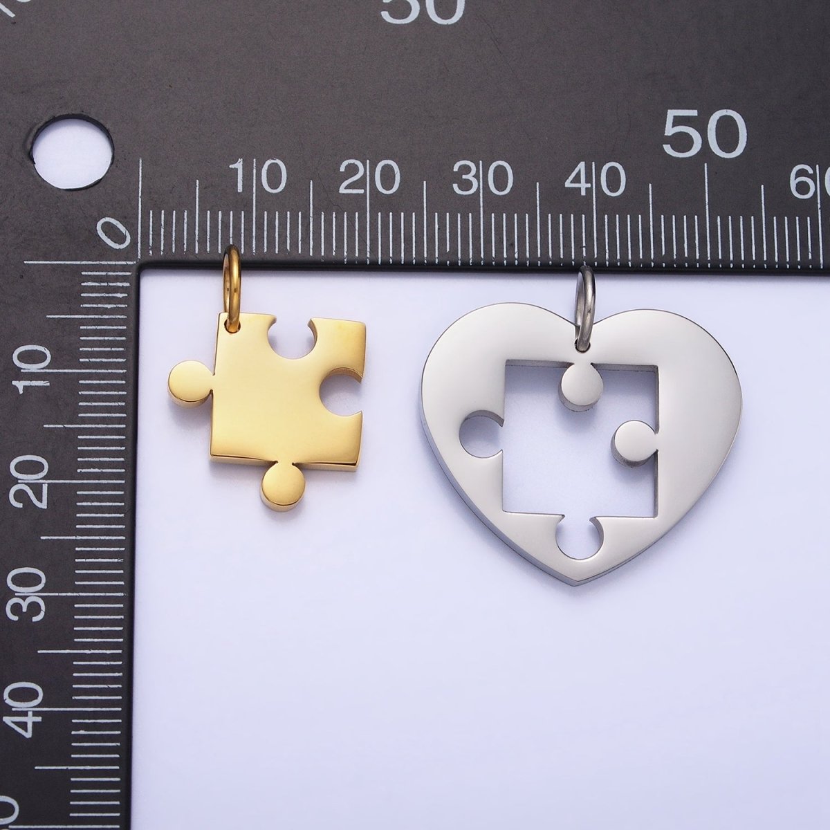 Stainless Steel Puzzle Heart Charm Set in Mixed Metal & Silver | P-927 P-928