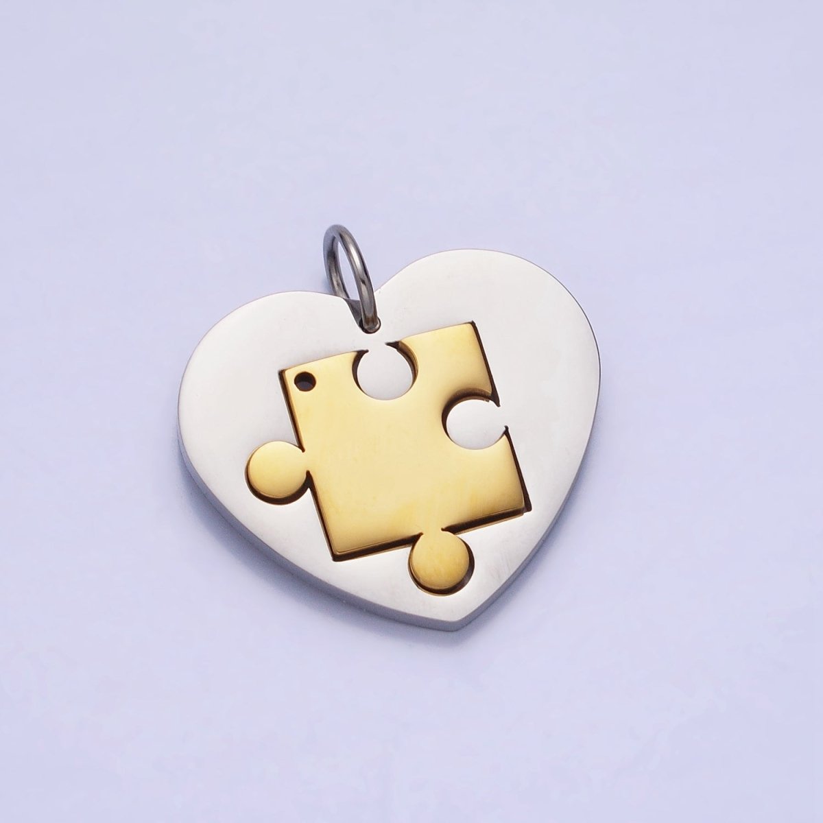 Stainless Steel Puzzle Heart Charm Set in Mixed Metal & Silver | P-927 P-928