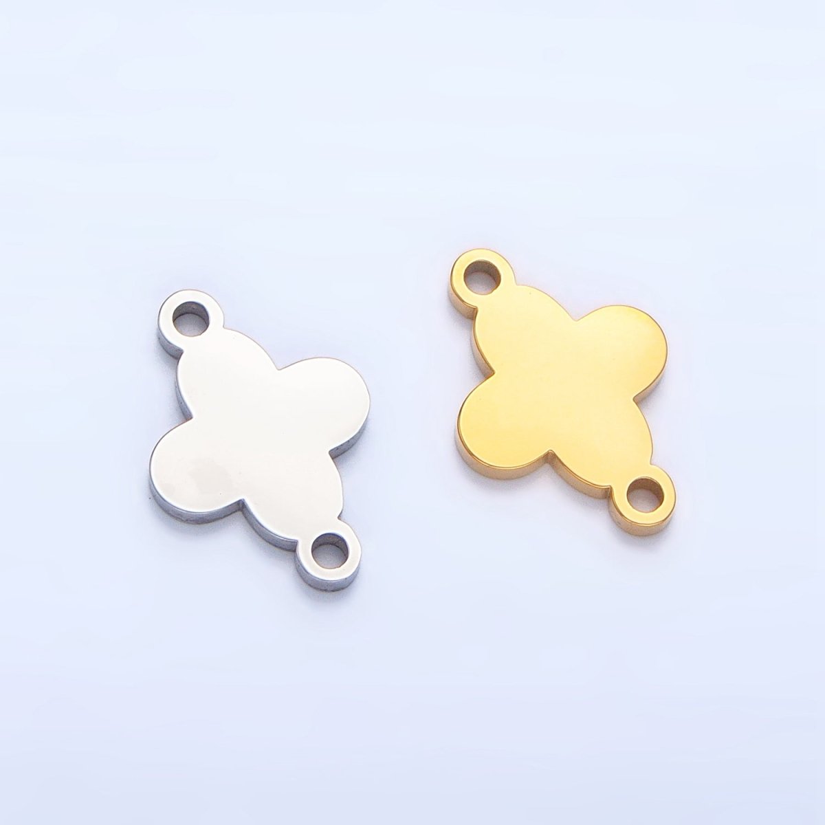 Stainless Steel Quatrefoil Clover Minimalist Floral Connector in Gold & Silver | F375