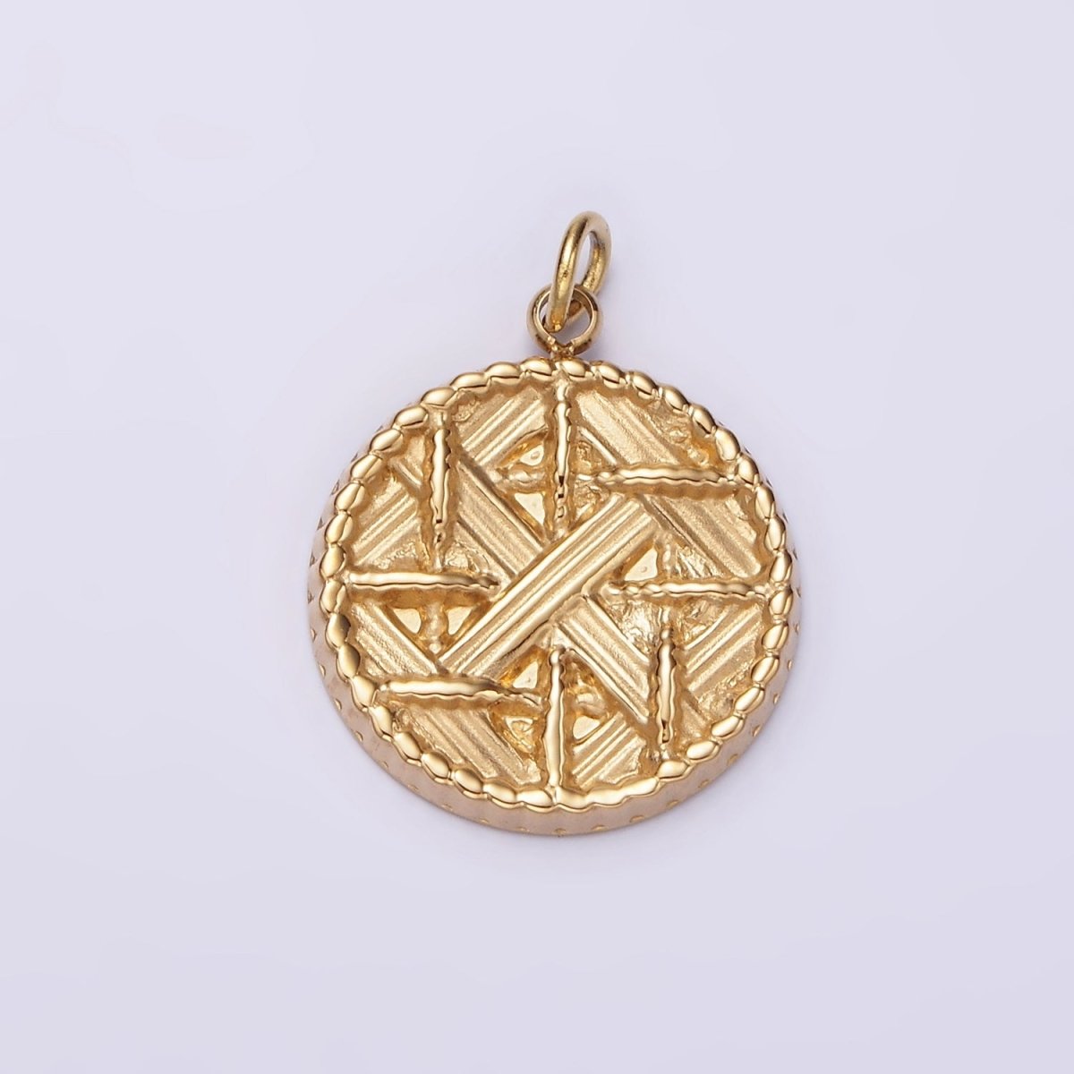Stainless Steel Rattan Geometric Braided Round Charm in Gold & Silver | P1292