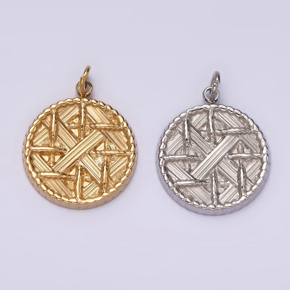 Stainless Steel Rattan Geometric Braided Round Charm in Gold & Silver | P1292