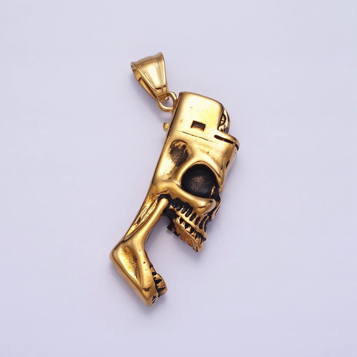 Stainless Steel Rectangular Screaming Skeleton Skull Pendant in Gold & Silver | P1102
