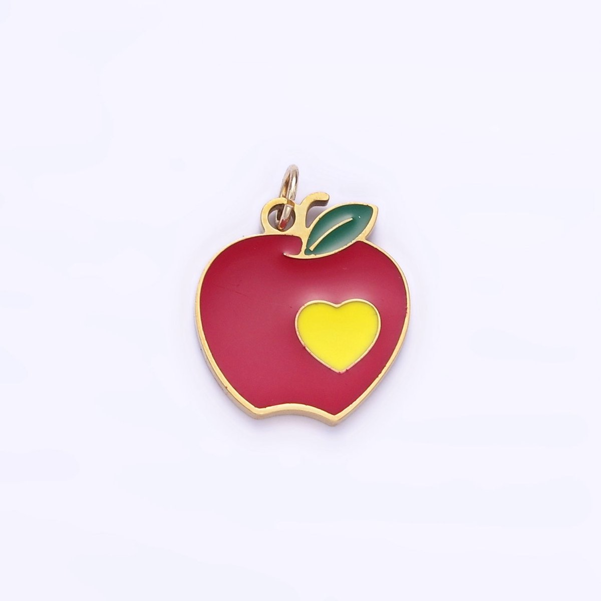 Stainless Steel Red Apple Charm Enamel Fruit Pendant | P997 - DLUXCA
