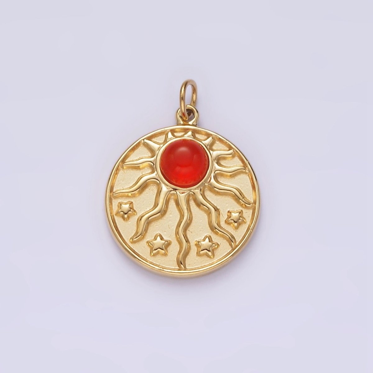 OS Stainless Steel Red Cat's Eye Celestial Sun Ray Star Round Charm |  P630