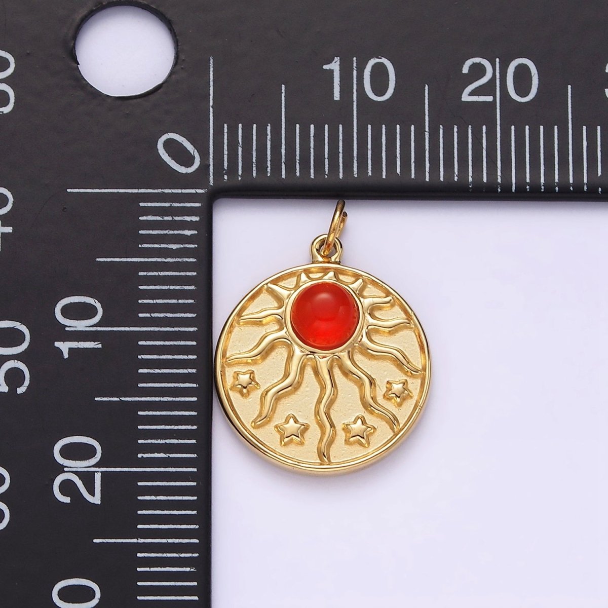 OS Stainless Steel Red Cat's Eye Celestial Sun Ray Star Round Charm |  P630