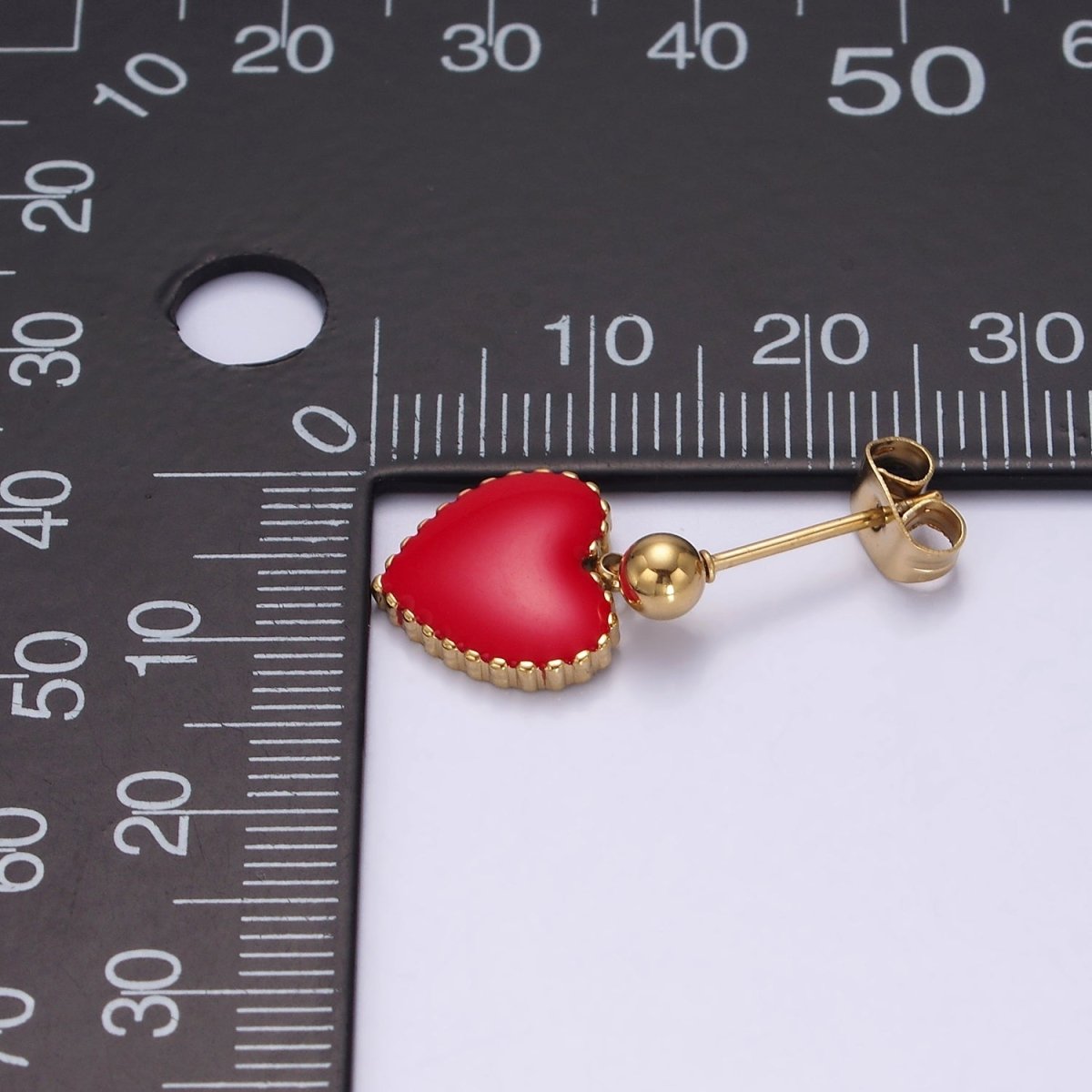 Stainless Steel Red Heart Enamel Bead Drop Stud Earrings | AE744