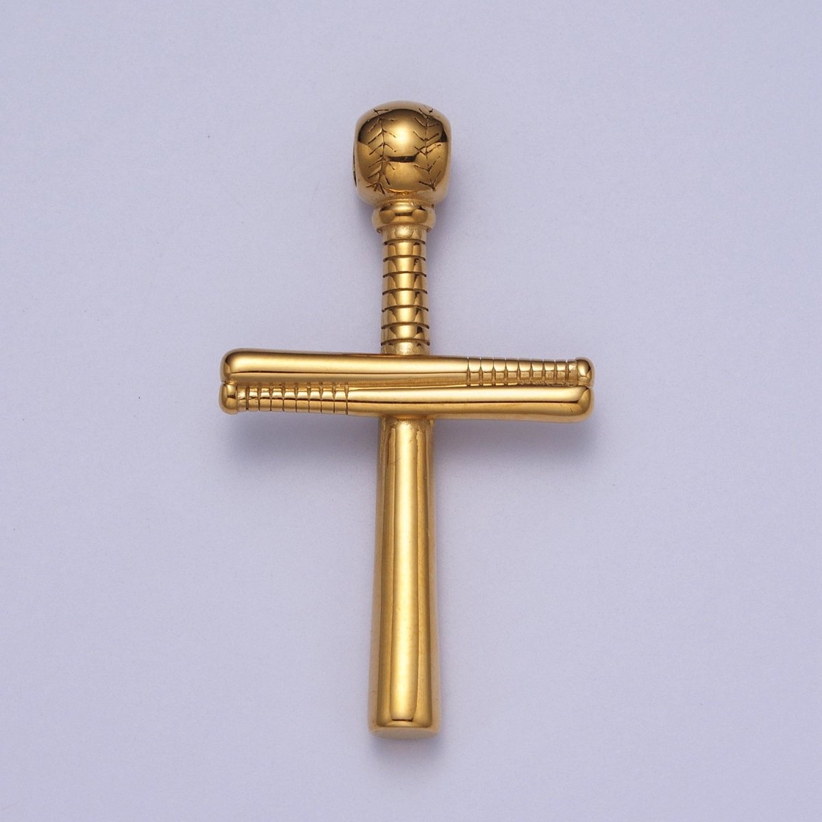 Stainless Steel Religious Cross Baseball-Themed Ball Bat Pendant in Gold & Silver J-377 J-384