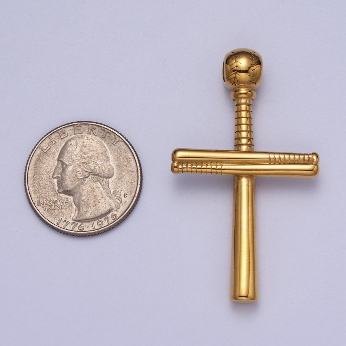 Stainless Steel Religious Cross Baseball-Themed Ball Bat Pendant in Gold & Silver J-377 J-384
