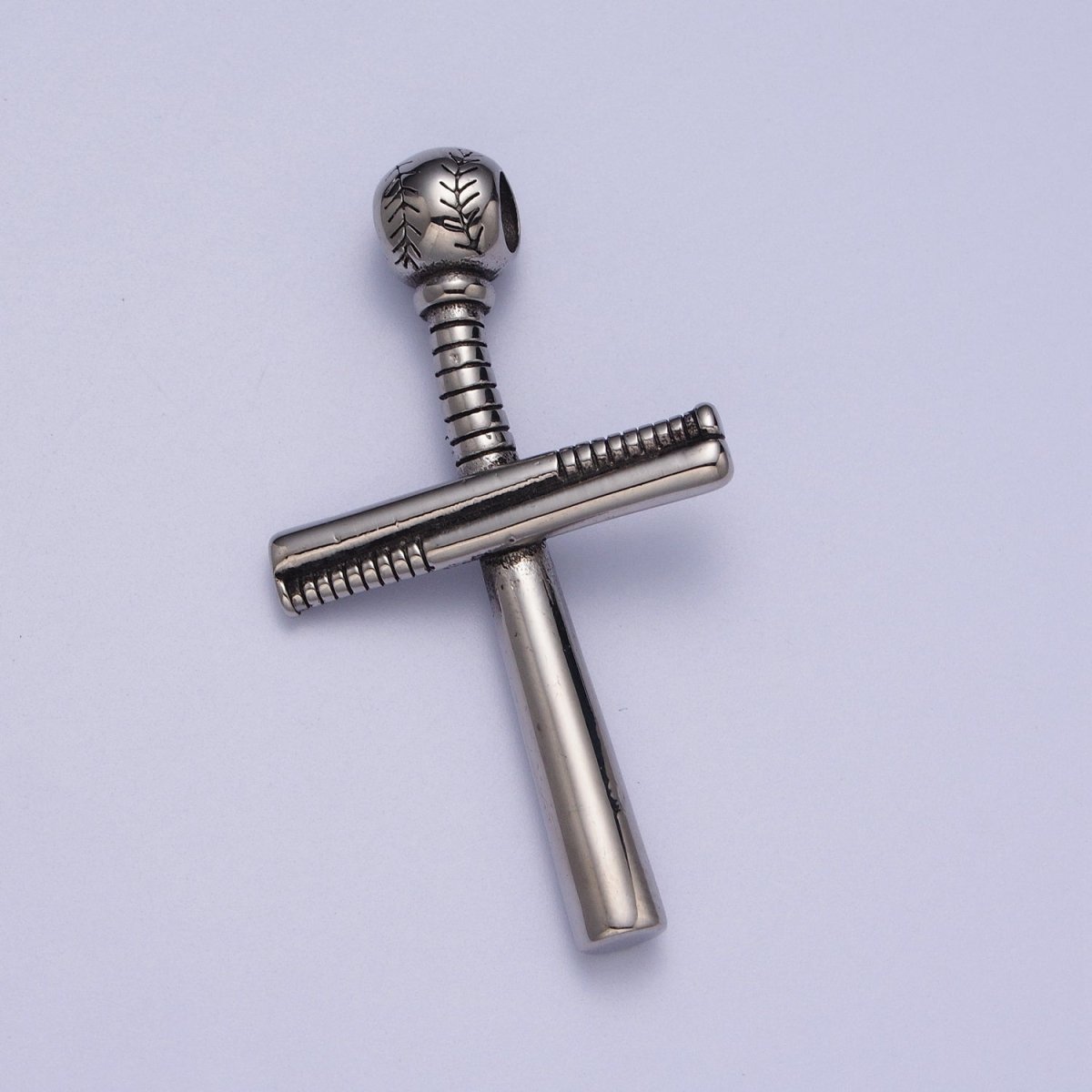Stainless Steel Religious Cross Baseball-Themed Ball Bat Pendant in Gold & Silver J-377 J-384