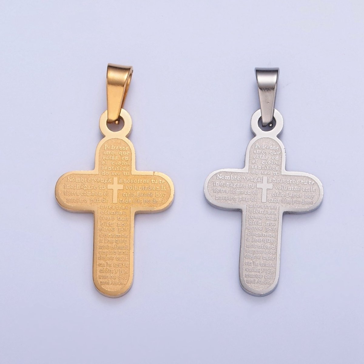Stainless Steel Religious Cross, The Lord's Prayer (in Spanish) Engraved, I-436 I-437