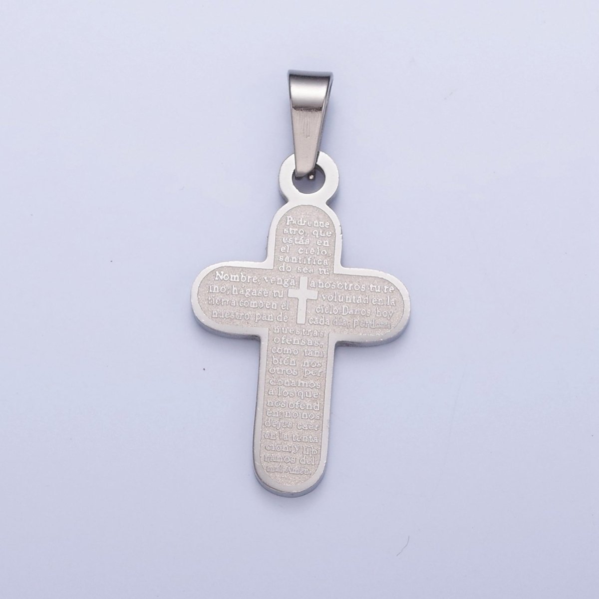 Stainless Steel Religious Cross, The Lord's Prayer (in Spanish) Engraved, I-436 I-437