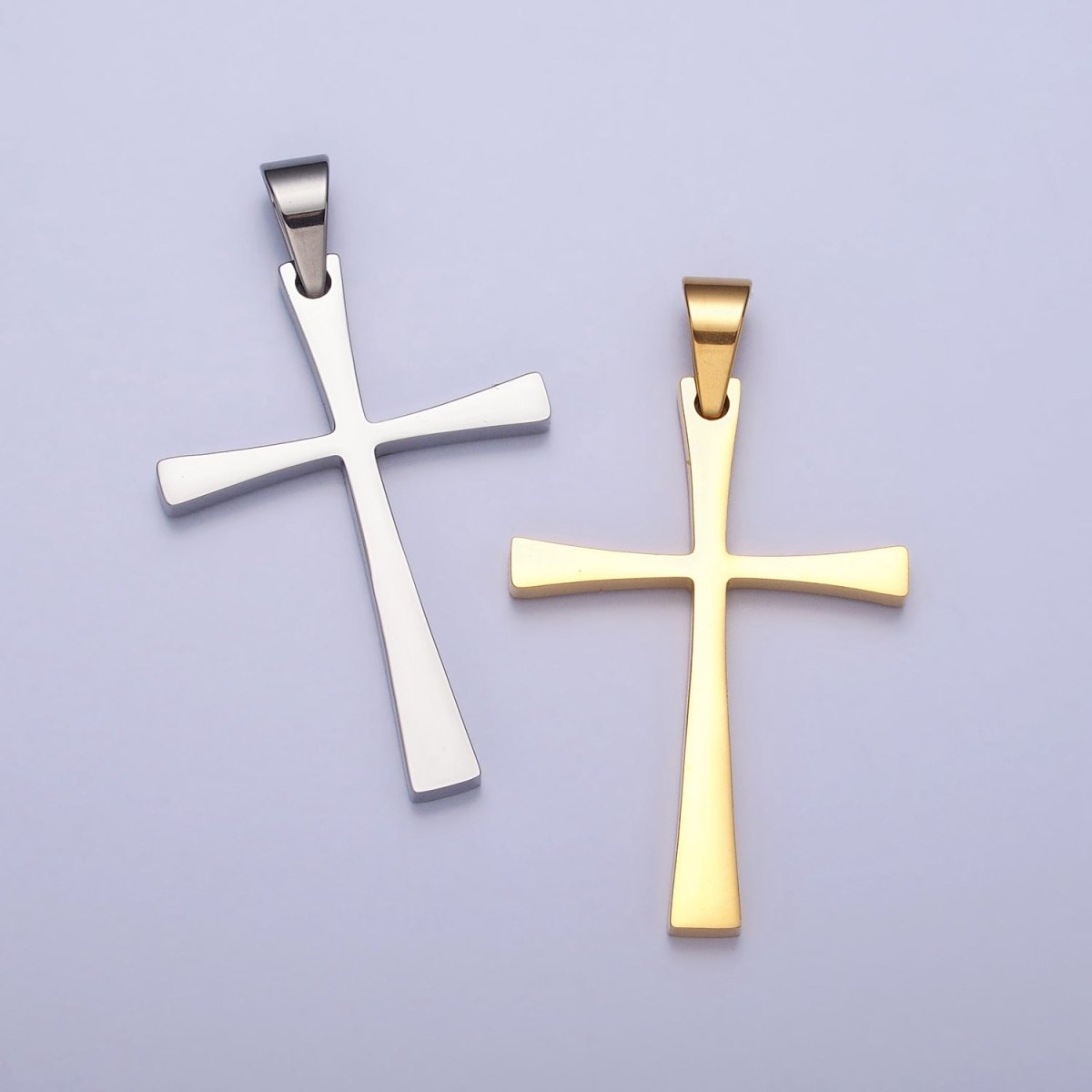 Stainless Steel Religious Curved Pattee Cross Pendant in Gold & Silver | P-1095 P-1096