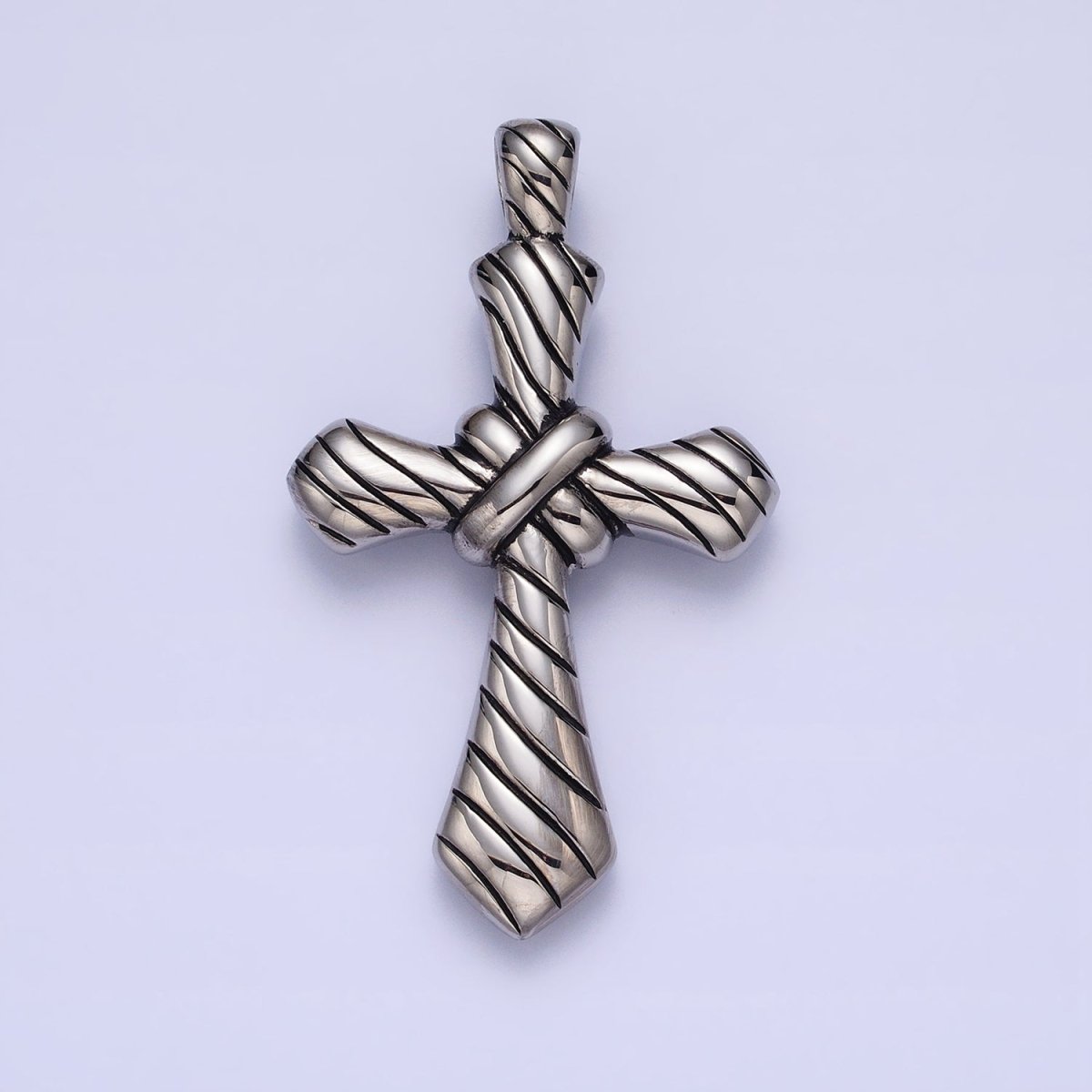 Stainless Steel Religious Passion Cross Line-Textured Tied Pendant in Gold & Silver J-730 J-739