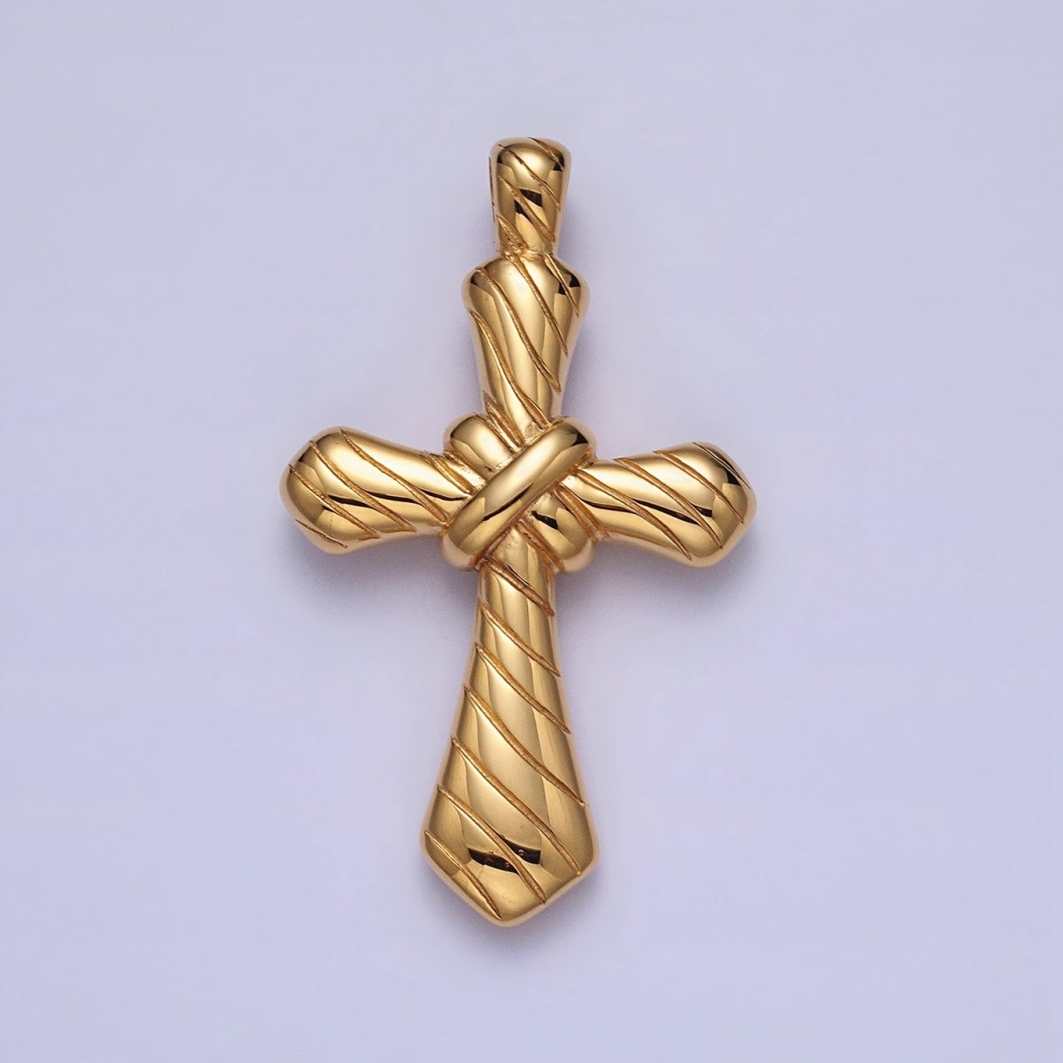 Stainless Steel Religious Passion Cross Line-Textured Tied Pendant in Gold & Silver J-730 J-739