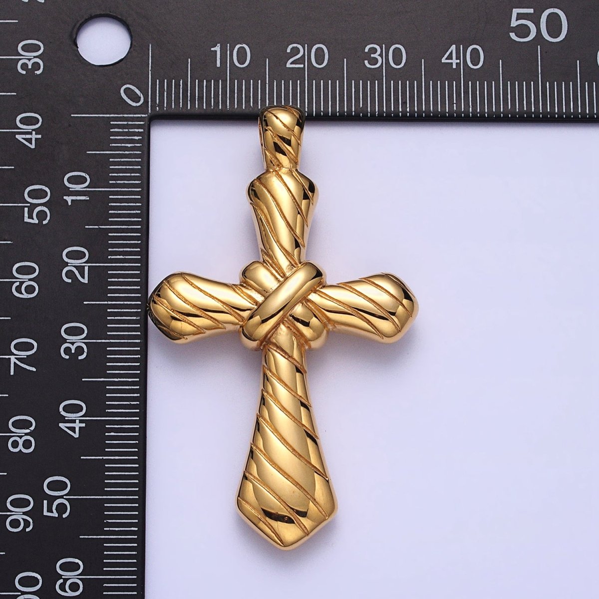 Stainless Steel Religious Passion Cross Line-Textured Tied Pendant in Gold & Silver J-730 J-739