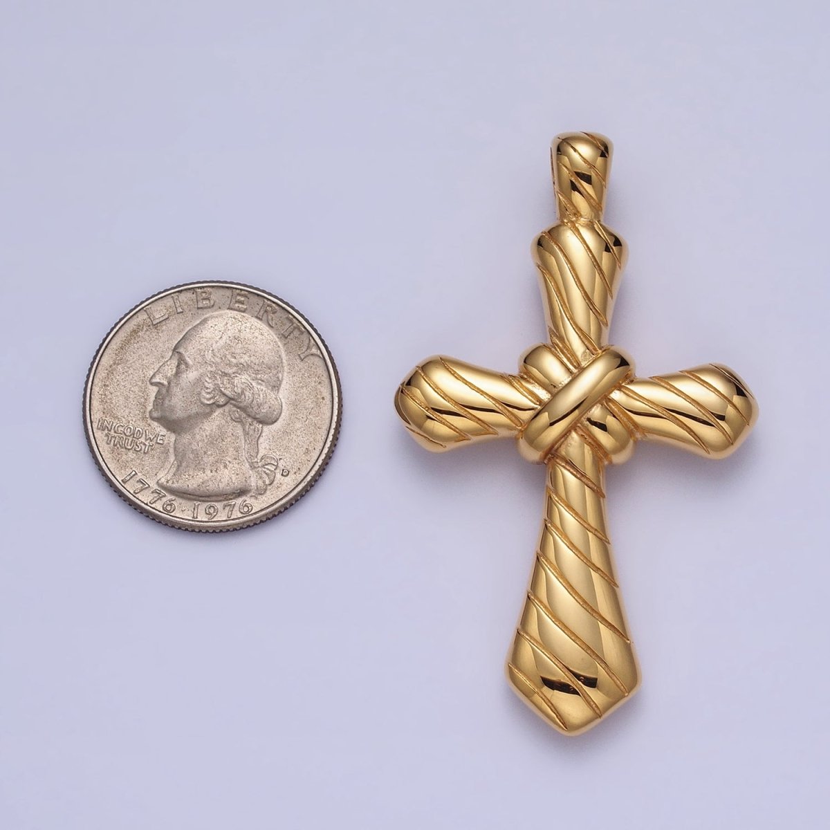 Stainless Steel Religious Passion Cross Line-Textured Tied Pendant in Gold & Silver J-730 J-739