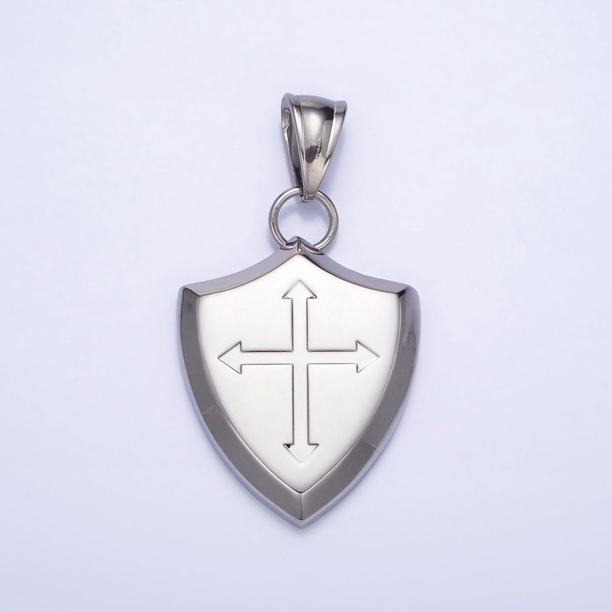 Stainless Steel Religious Passion Cross Shield Crest Pendant in Silver & Gold | P-1134