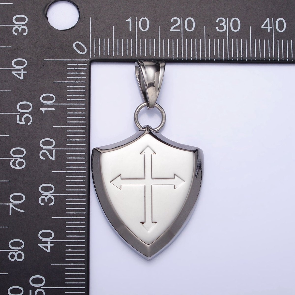 Stainless Steel Religious Passion Cross Shield Crest Pendant in Silver & Gold | P-1134