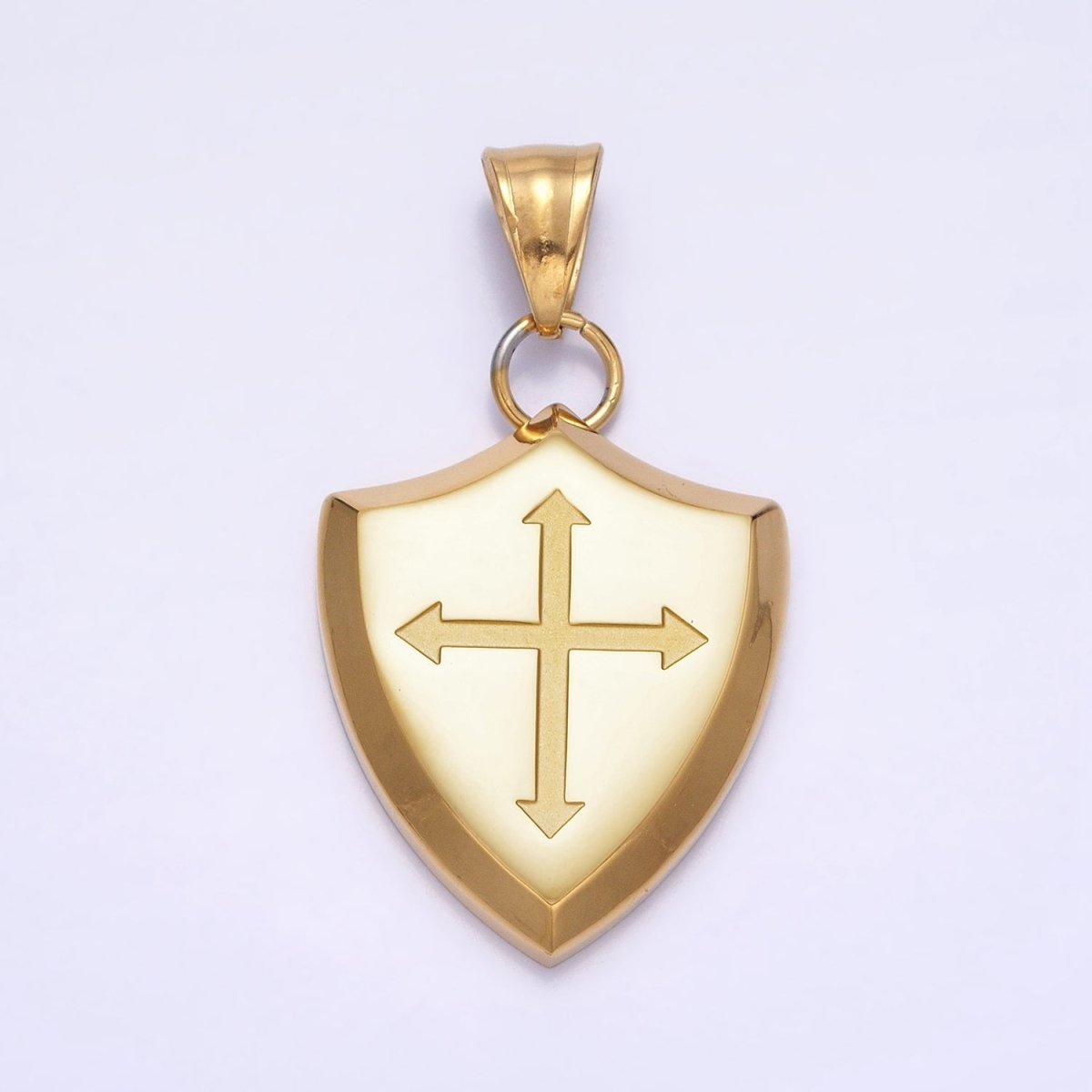 Stainless Steel Religious Passion Cross Shield Crest Pendant in Silver & Gold | P-1134