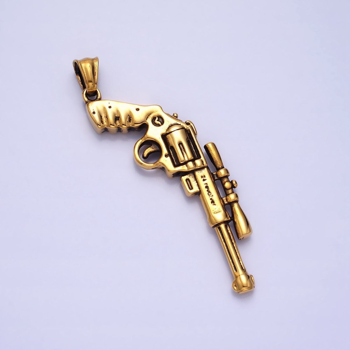 Stainless Steel Revolver Rifle Gun Weapon Pendant in Gold & Silver P-1147