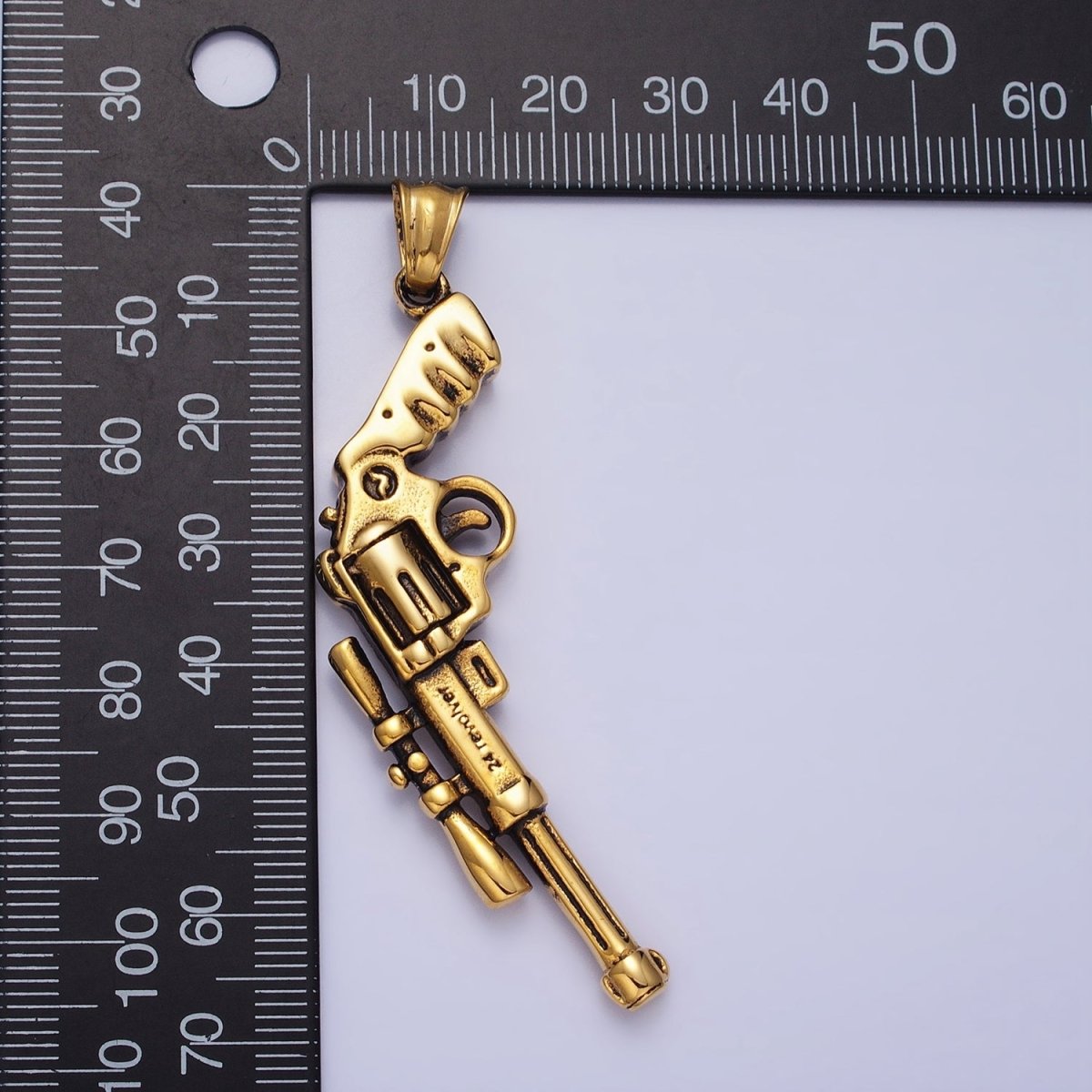 Stainless Steel Revolver Rifle Gun Weapon Pendant in Gold & Silver P-1147