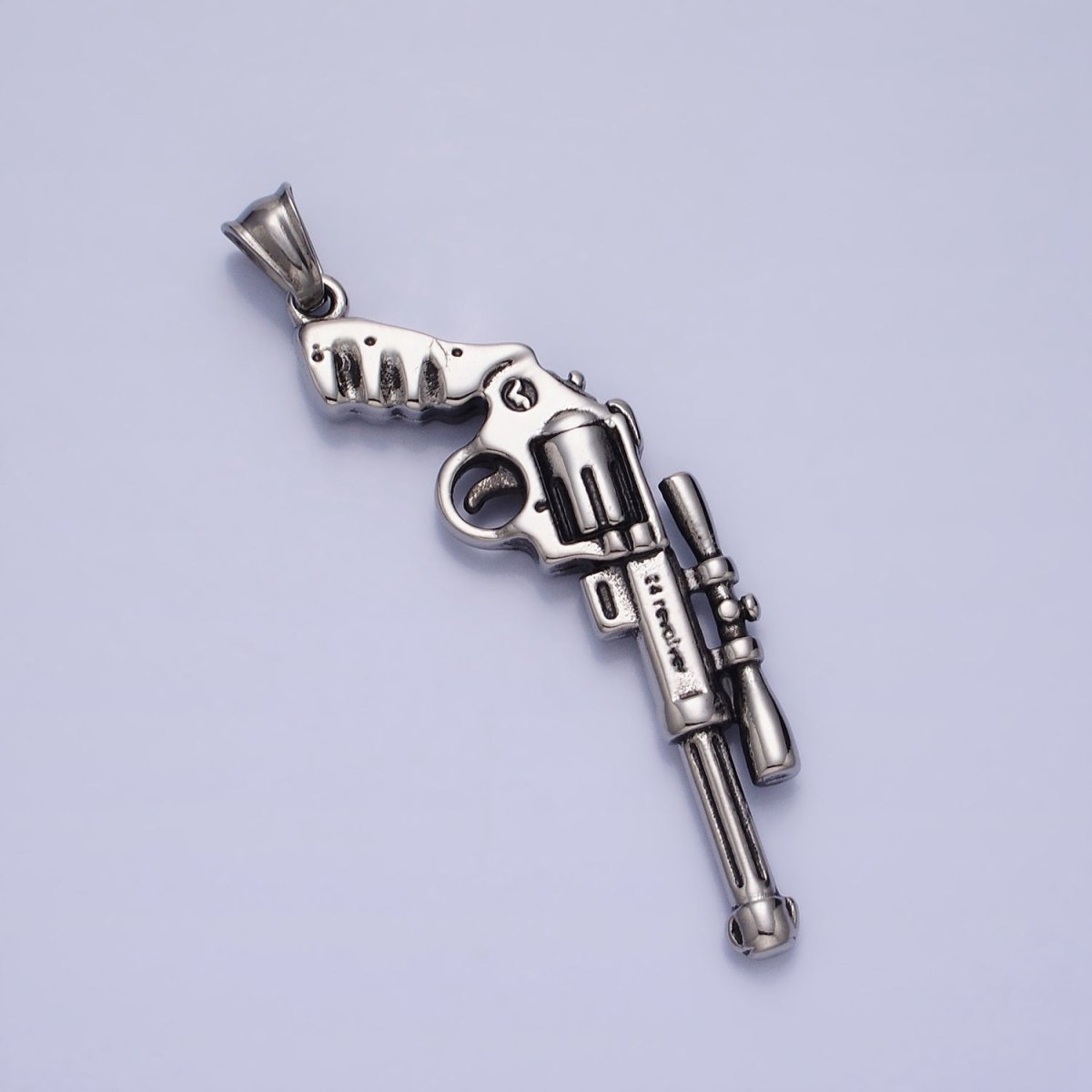 Stainless Steel Revolver Rifle Gun Weapon Pendant in Gold & Silver P-1147