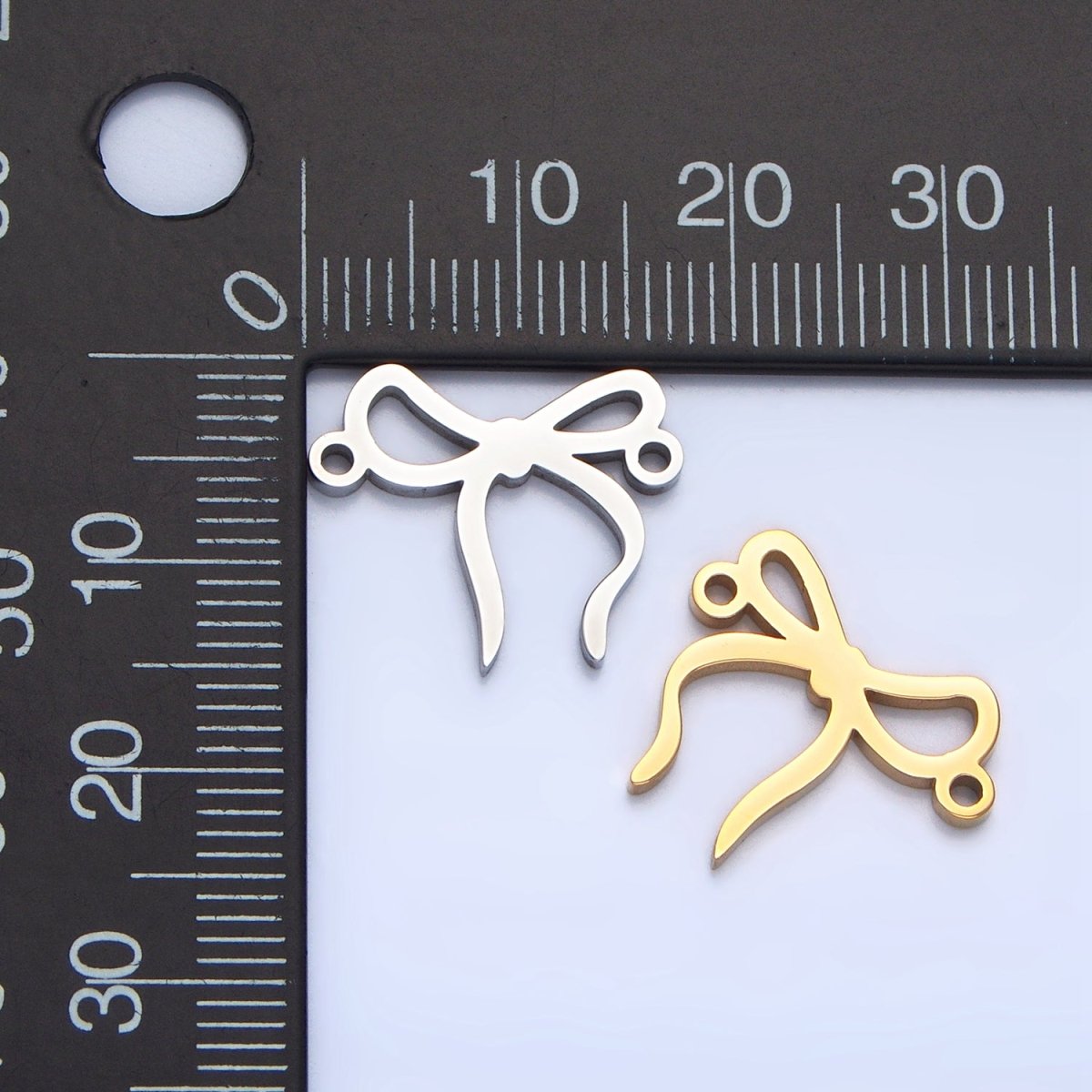 Stainless Steel Ribbon Bow Charm Connector in Gold & Silver | F279