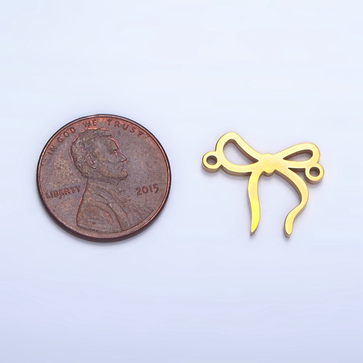 Stainless Steel Ribbon Bow Charm Connector in Gold & Silver | F279