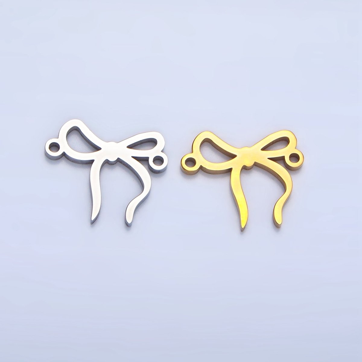 Stainless Steel Ribbon Bow Charm Connector in Gold & Silver | F279