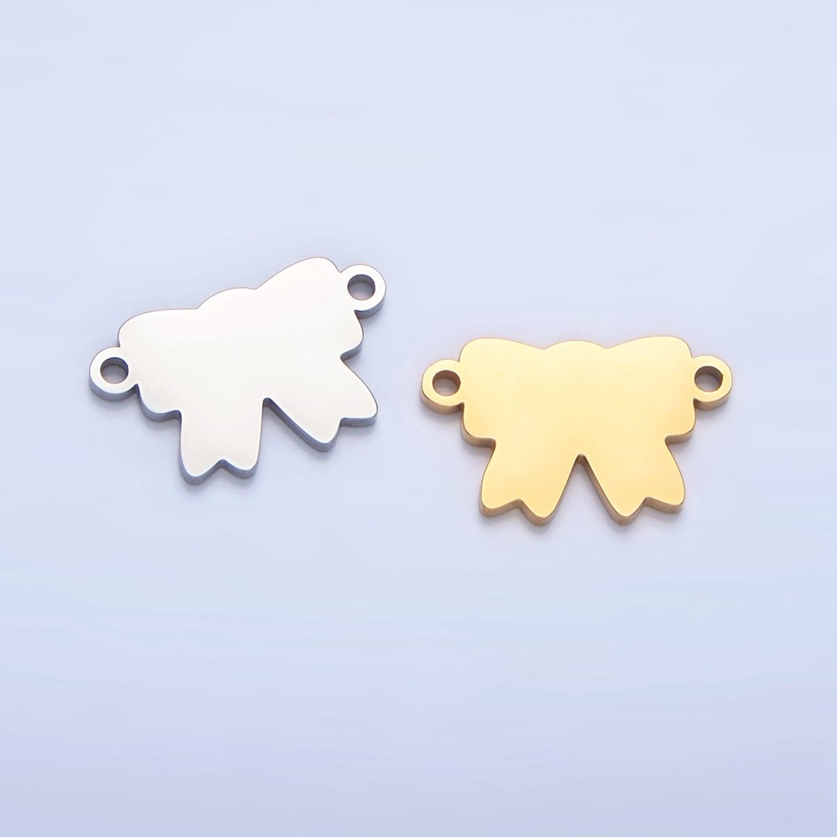 Stainless Steel Ribbon Bow Minimalist Connector in Gold & Silver | F277