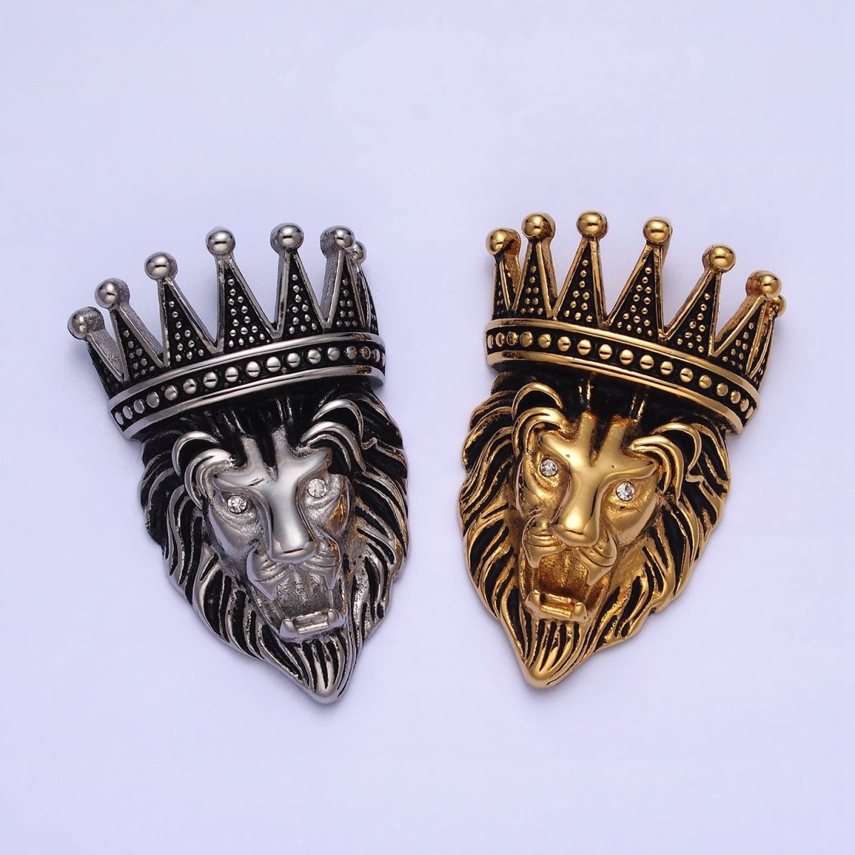 Stainless Steel Roaring Crowned Lion Animal King Pendant in God & Silver  J-761 J-762