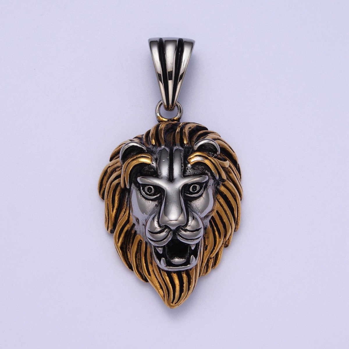 Stainless Steel Roaring Lion Forest King Head Animal Pendant in Gold & Silver J-455 J-457