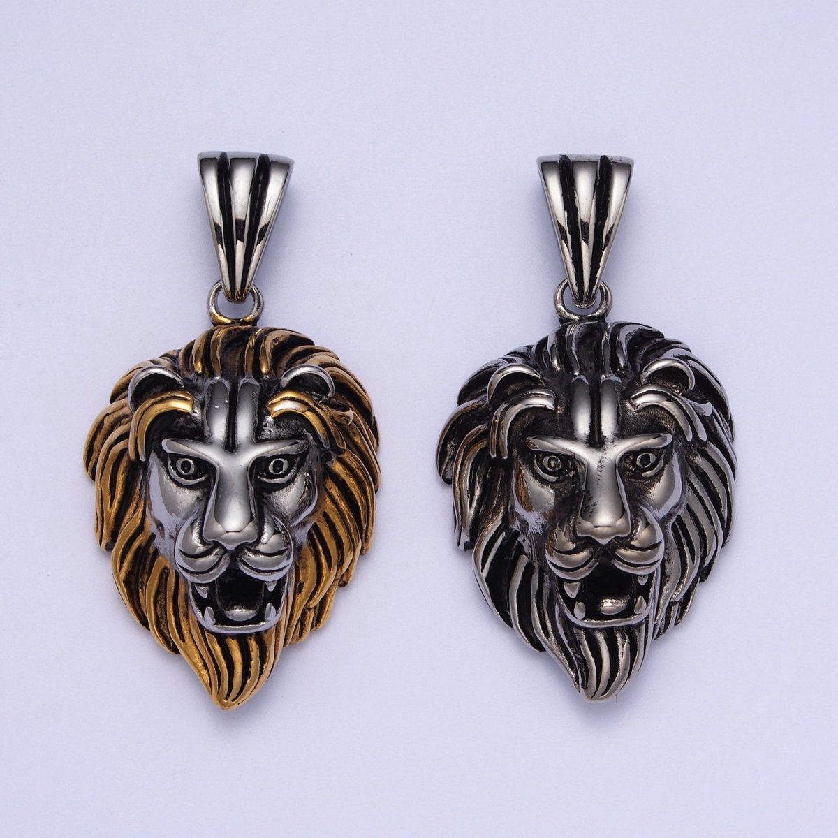 Stainless Steel Roaring Lion Forest King Head Animal Pendant in Gold & Silver J-455 J-457