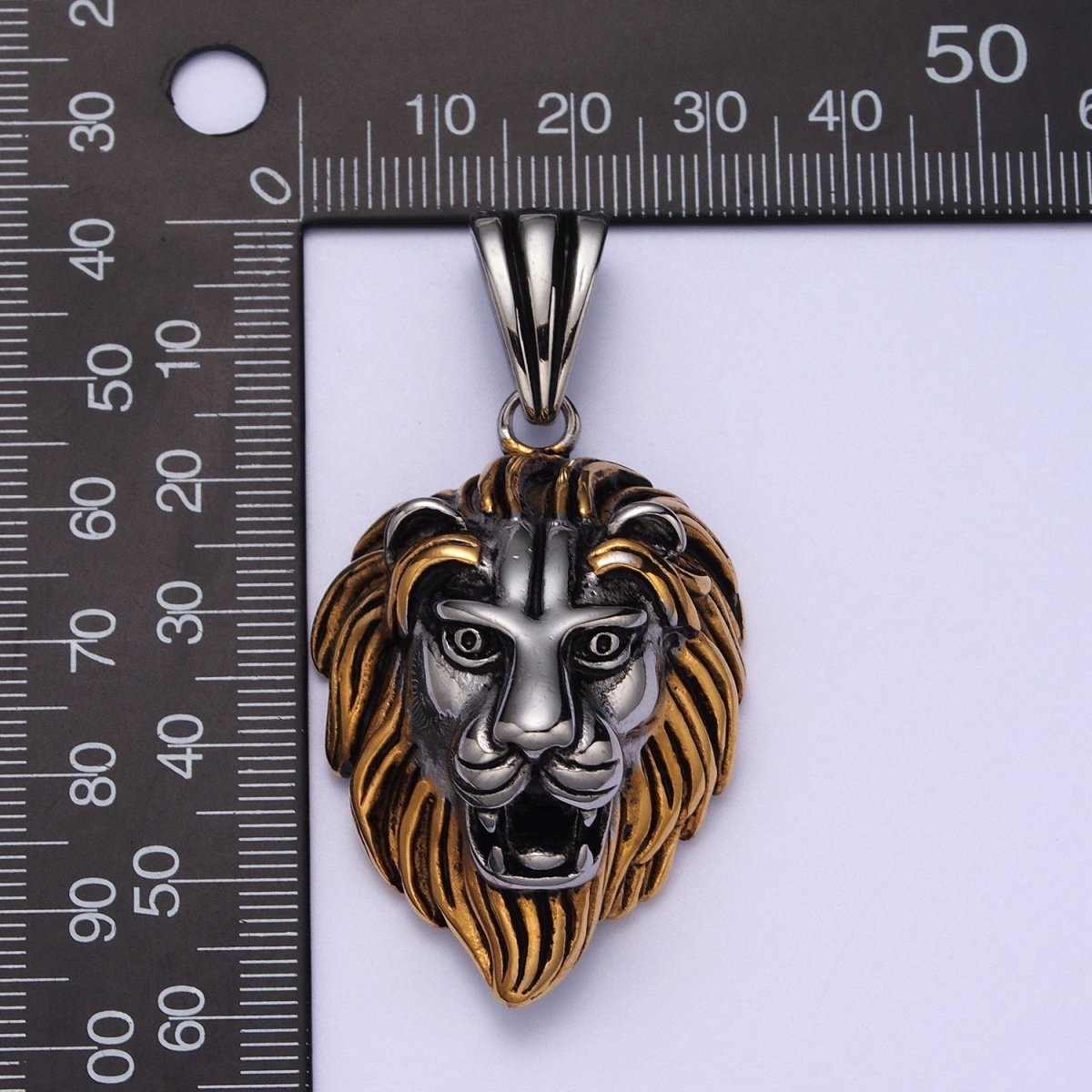 Stainless Steel Roaring Lion Forest King Head Animal Pendant in Gold & Silver J-455 J-457