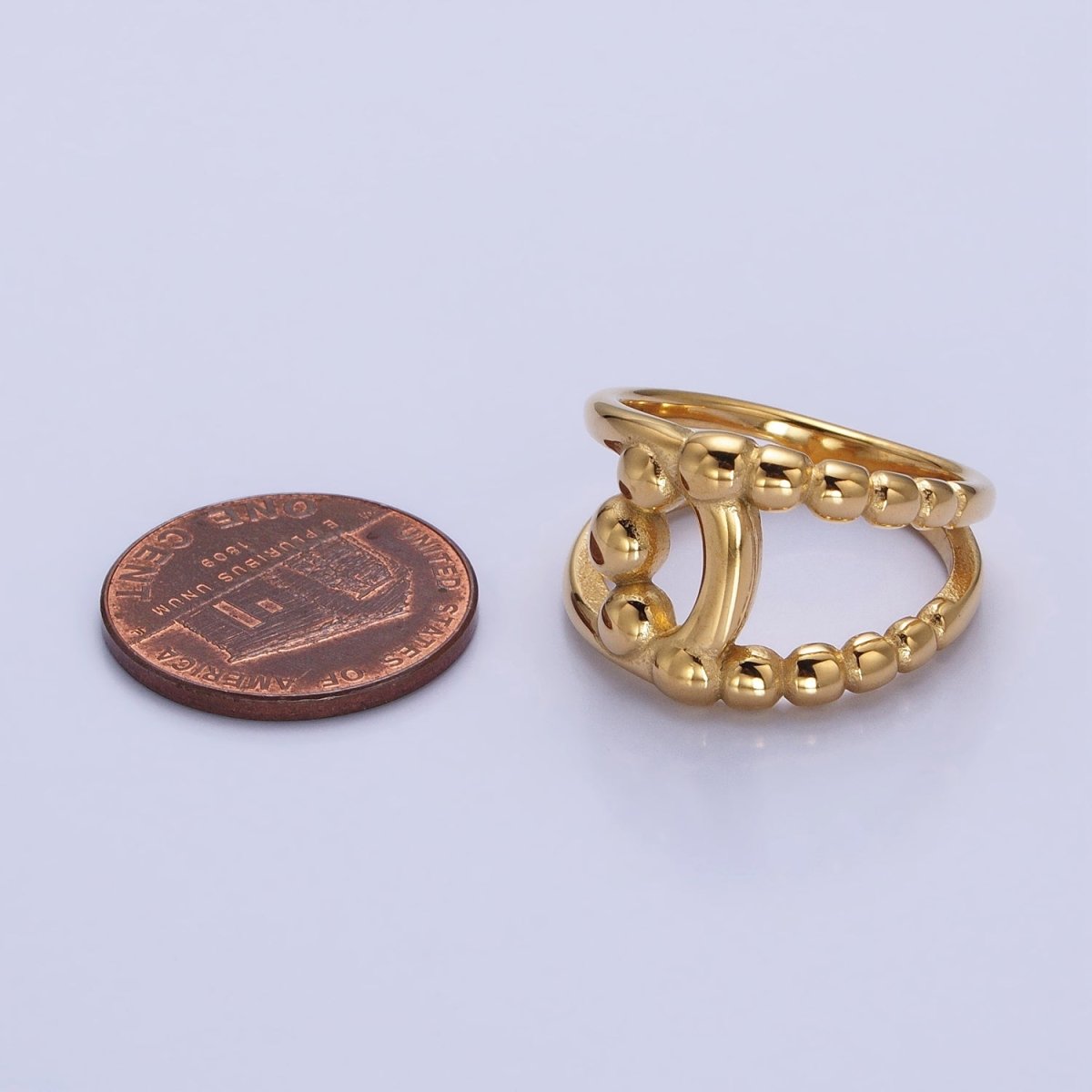 Stainless Steel Round Beaded Bubble Half Double Band Ring in Gold & Silver | O-1970~O-1977 - DLUXCA