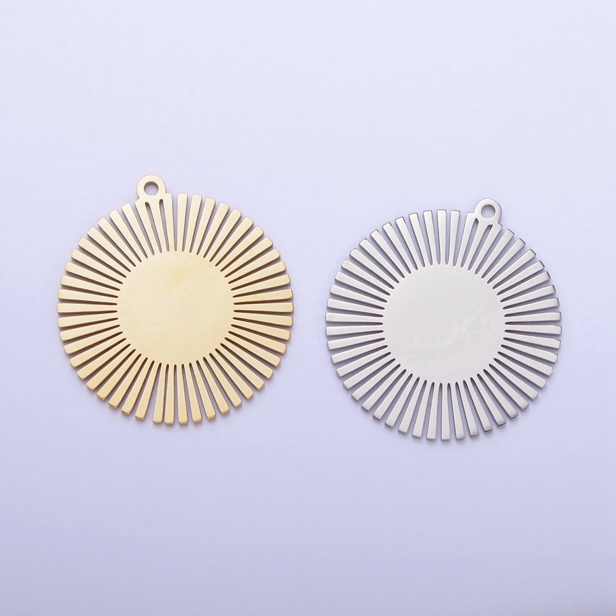 Stainless Steel Round Celestial Shining Sun Charm in Gold & Silver | P-908