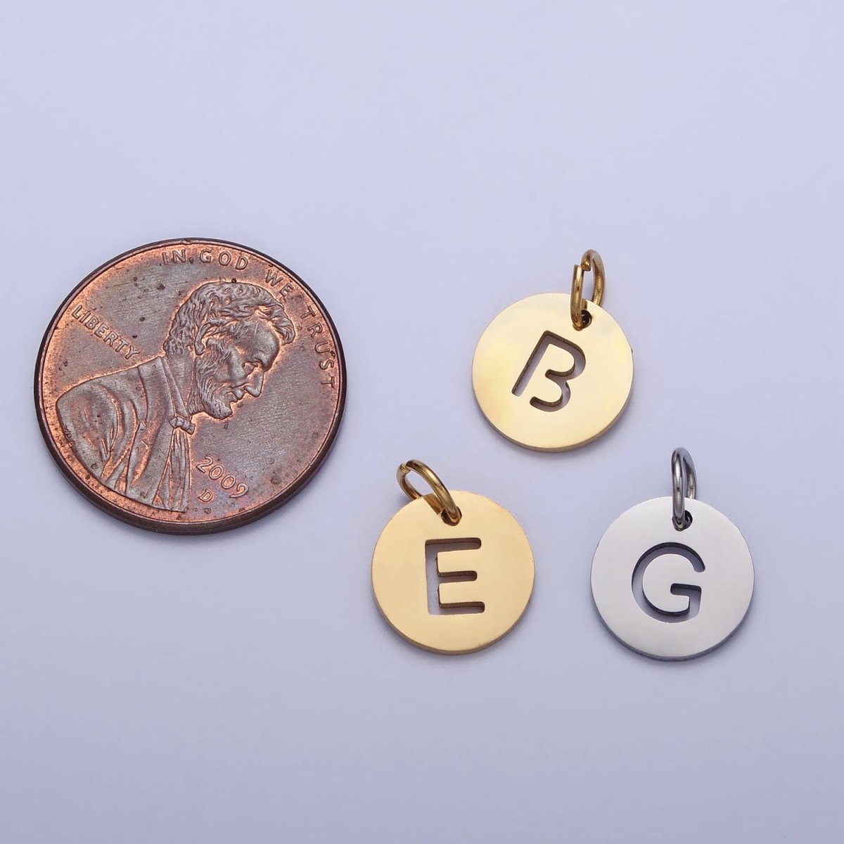 Stainless Steel Round Initial Alphabet Personalized Mini Add-On Charm in Gold | A-403-A-415