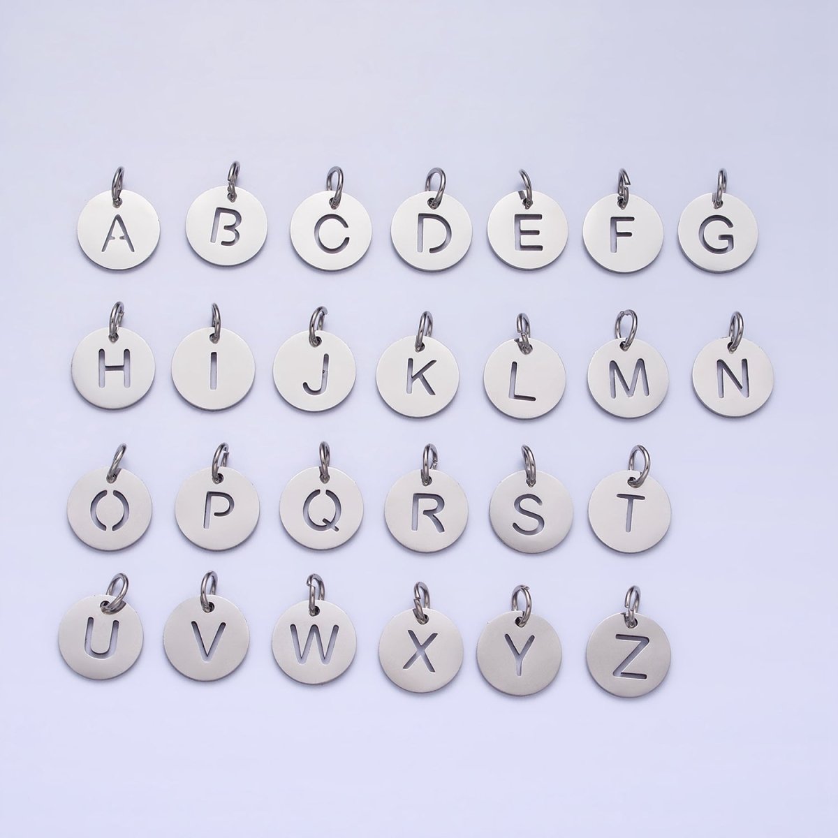 Stainless Steel Round Initial Alphabet Personalized Mini Add-On Charm in Silver | A-416-A-428