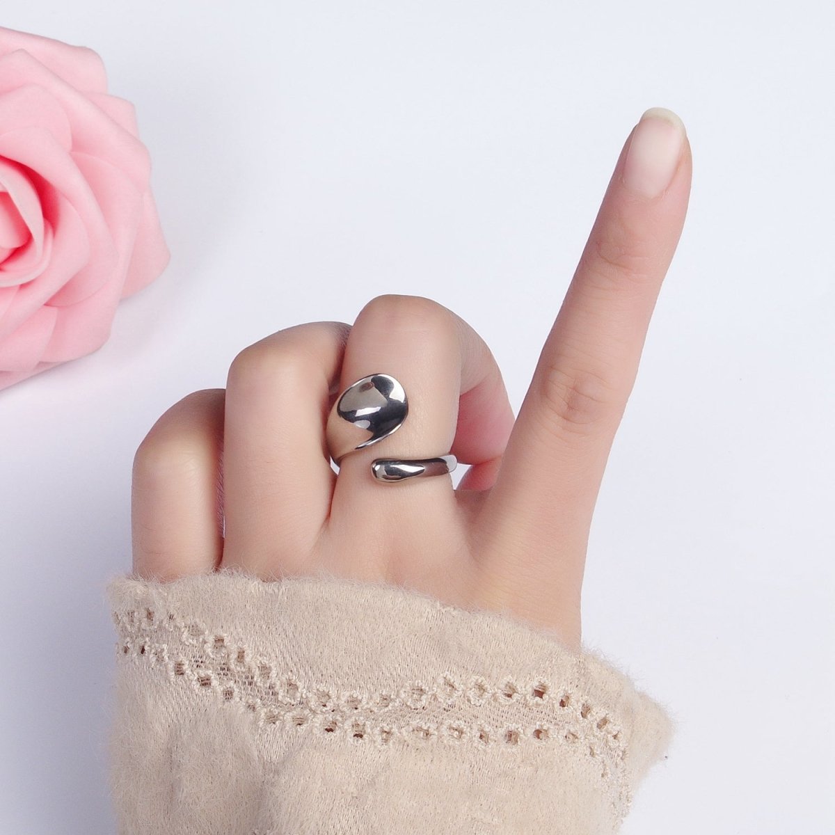 Stainless Steel Rounded Double Chubby Abstract Claw Band Ring in Gold & Silver | O-1743~O-1748
