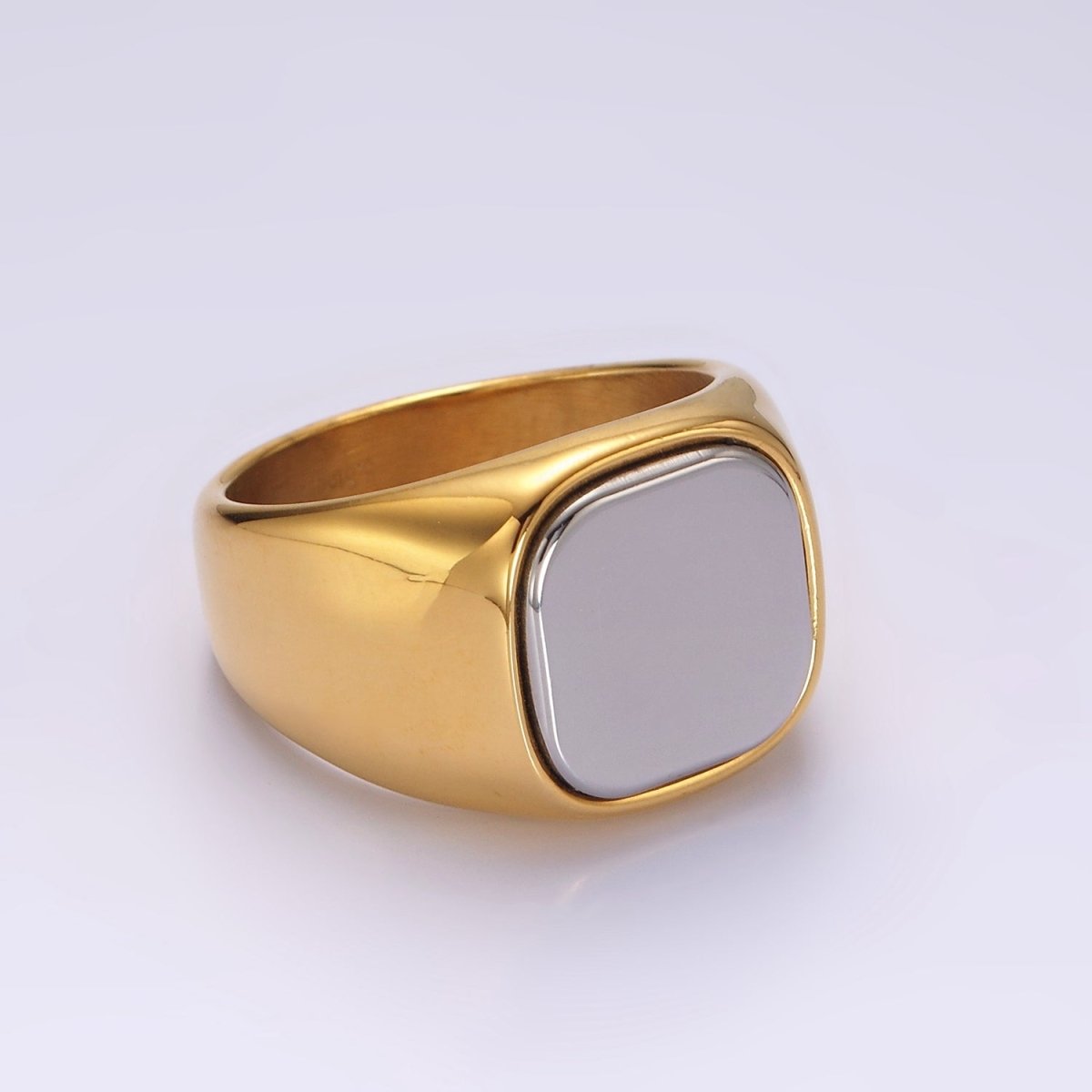 Stainless Steel Rounded Square Mixed Metal Signet Ring | O1255 - O1257