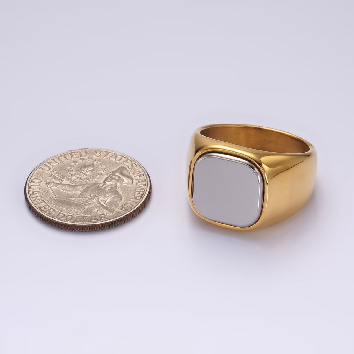 Stainless Steel Rounded Square Mixed Metal Signet Ring | O1255 - O1257