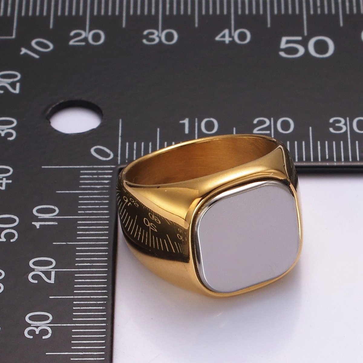 Stainless Steel Rounded Square Mixed Metal Signet Ring | O1255 - O1257