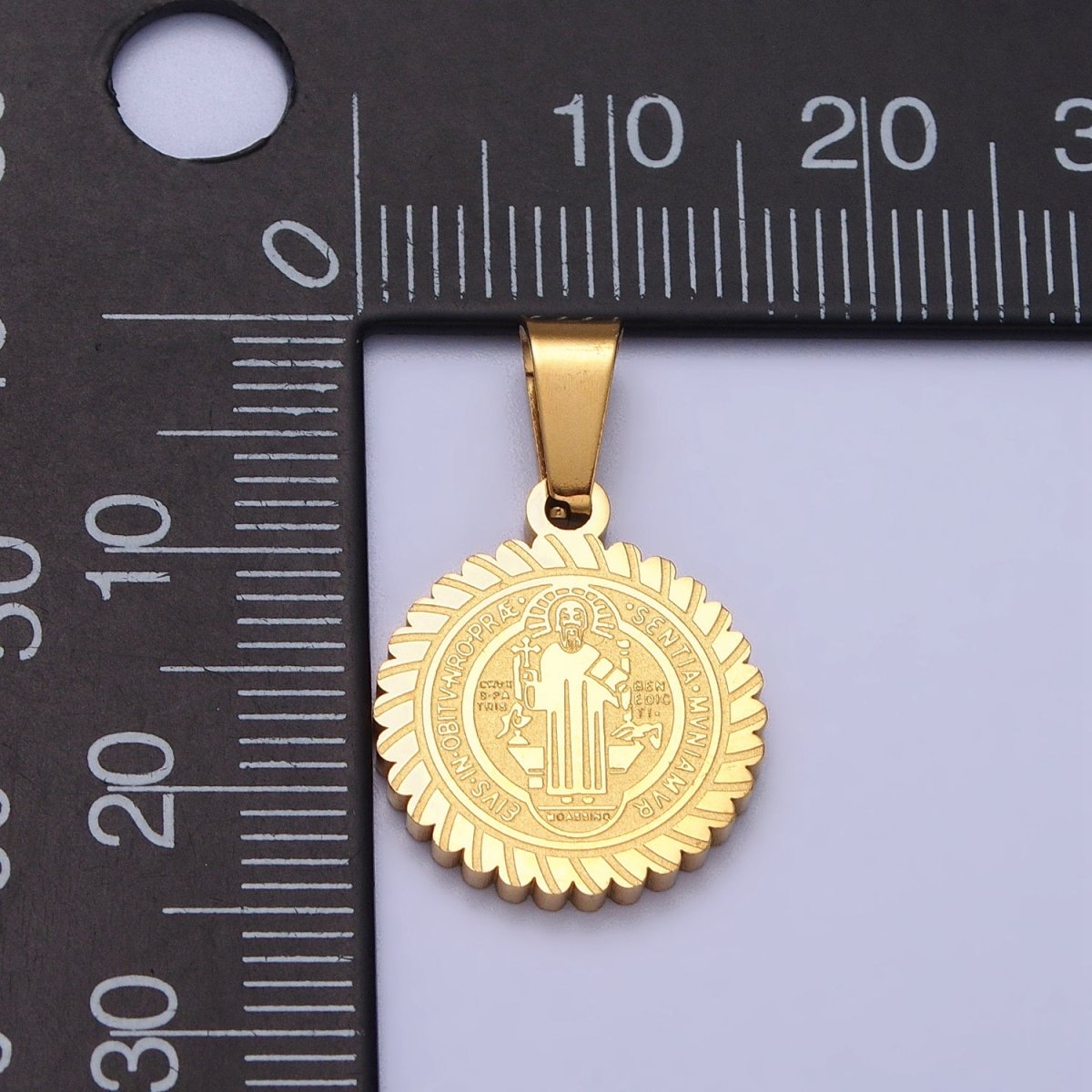 Stainless Steel Saint St. Benedict SMQLIVB PAX VRSNSMV Double Sided Engraved Pendant in Gold & Silver J-664 J-674